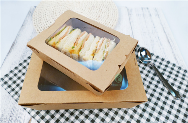 Apẹrẹ Tuntun Isọnu Kraft Paper Takeaway Food Box pẹlu Windows Kere