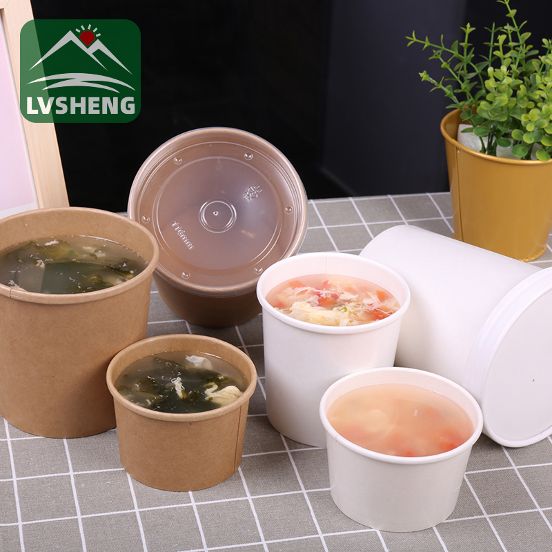 Iṣakojọpọ iwe Lvsheng ṣe ifilọlẹ ọpọn bimo iwe Kraft Compostable 100% Pẹlu Ideri