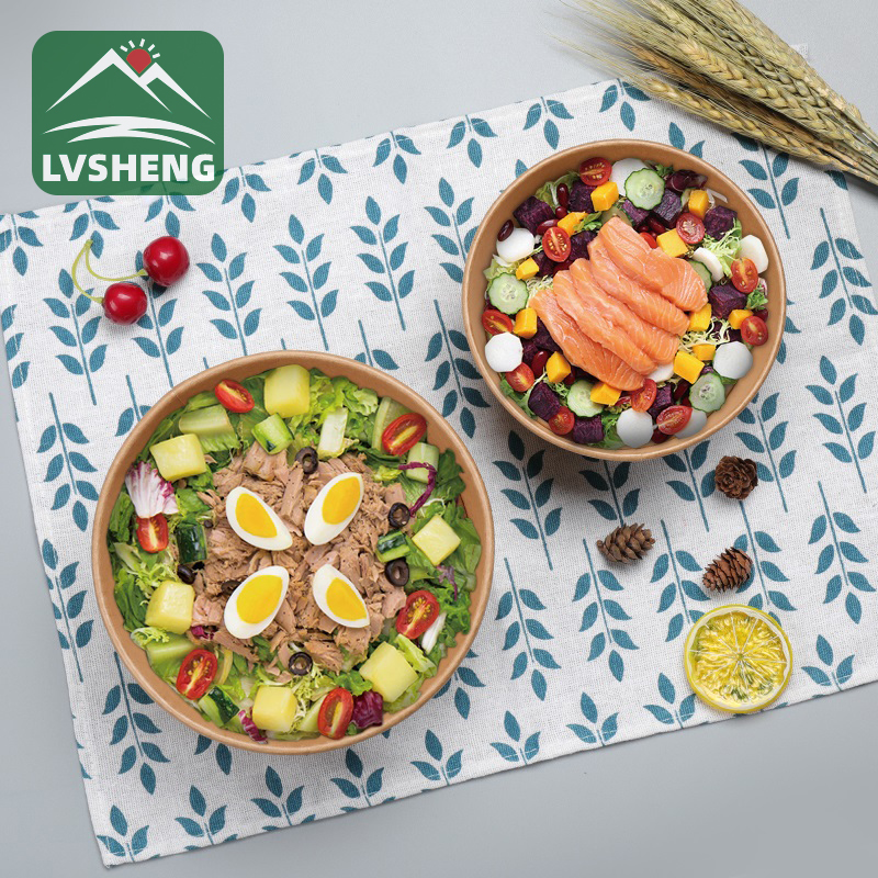 Ounjẹ eco ore Biodegradable Compostable Kraft Paper Bowl lati Lvsheng Factory